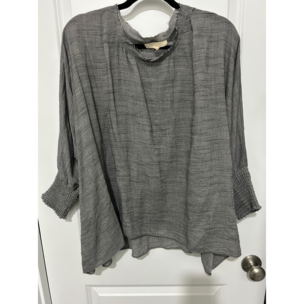 GRADE & GATHER Gray Textured Dolman Sleeve Top S M Distressed Neckline